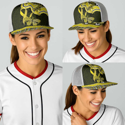 Yellow Ribbon Sarcoma Awareness Month Baseball Net Cap Aboriginal Art - Aussie Hoodie