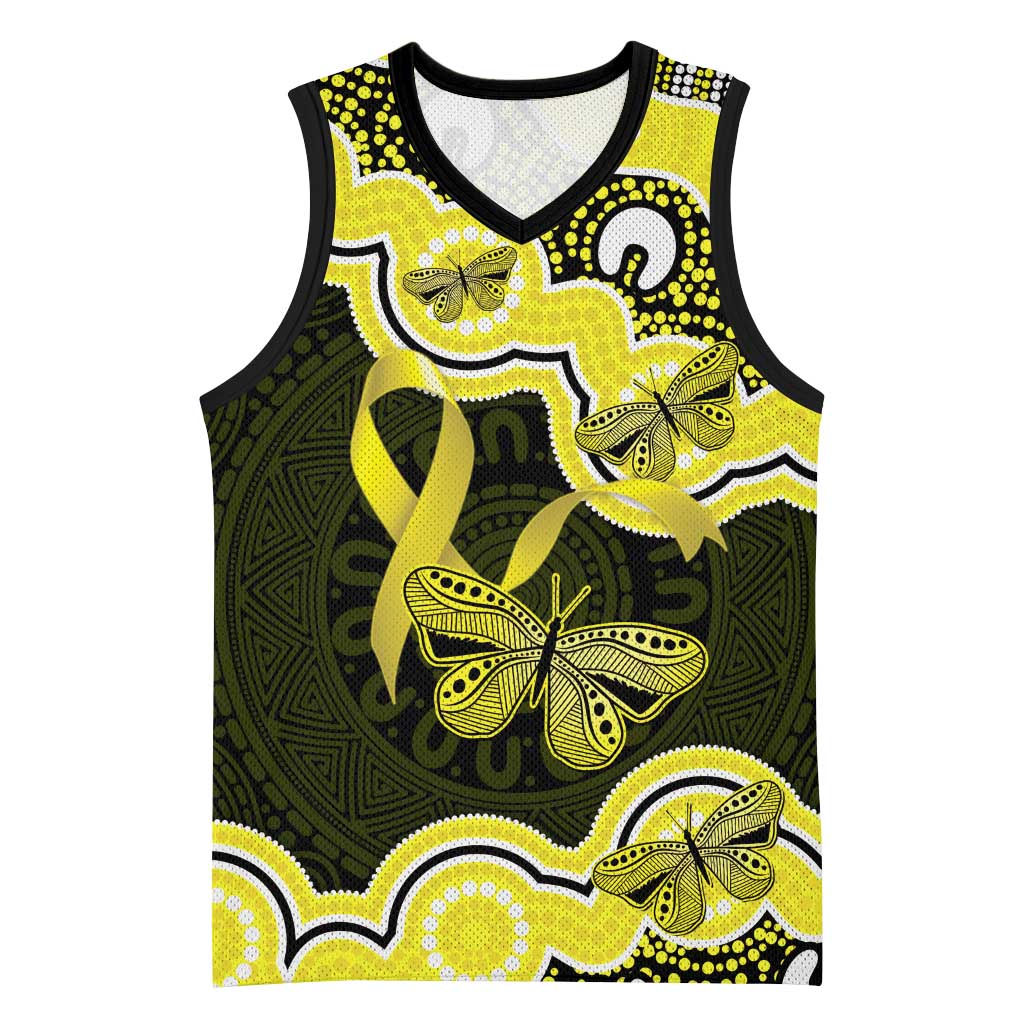 Yellow Ribbon Sarcoma Awareness Month Basketball Jersey Aboriginal Art - Aussie Hoodie