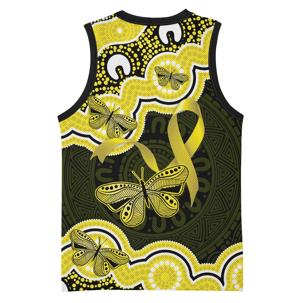Yellow Ribbon Sarcoma Awareness Month Basketball Jersey Aboriginal Art - Aussie Hoodie