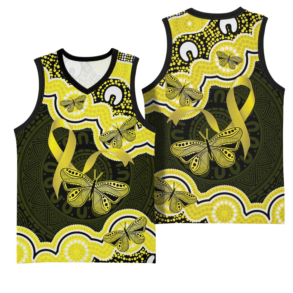 Yellow Ribbon Sarcoma Awareness Month Basketball Jersey Aboriginal Art - Aussie Hoodie