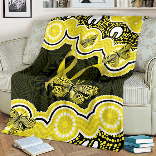 Yellow Ribbon Sarcoma Awareness Month Blanket Aboriginal Art - Aussie Hoodie