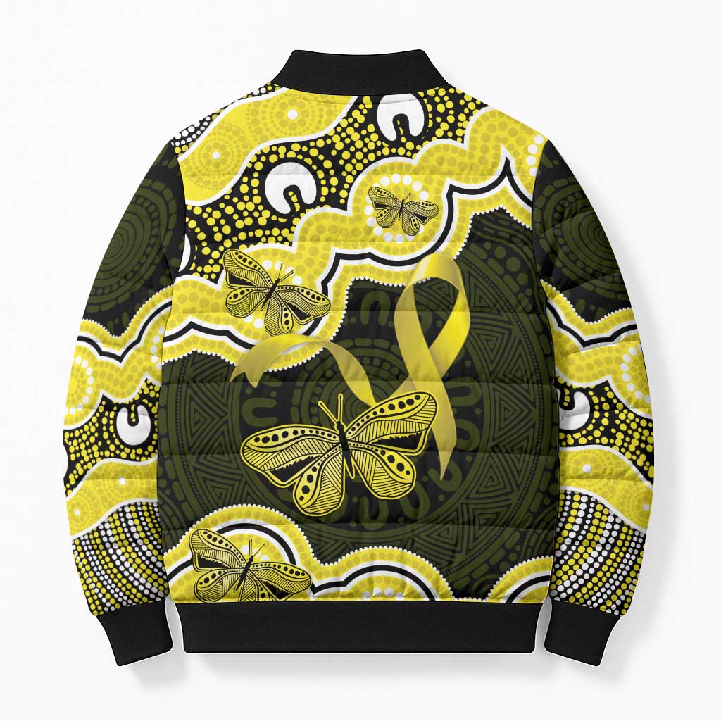 Yellow Ribbon Sarcoma Awareness Month Bomber Puffer Jacket Aboriginal Art - Aussie Hoodie