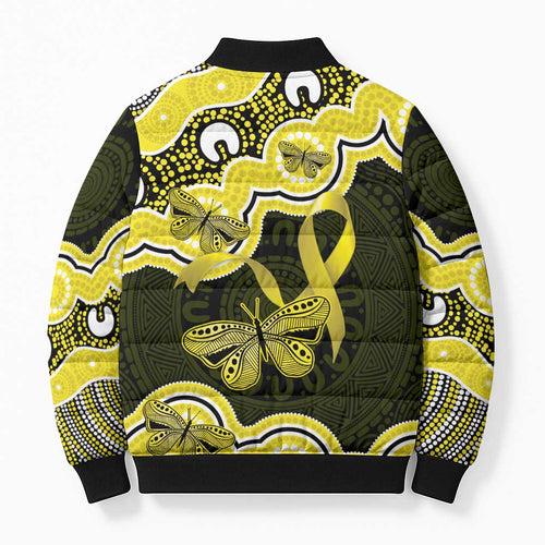 Yellow Ribbon Sarcoma Awareness Month Bomber Puffer Jacket Aboriginal Art - Aussie Hoodie