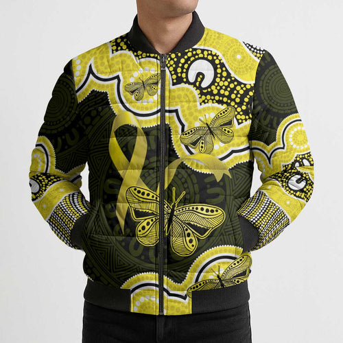 Yellow Ribbon Sarcoma Awareness Month Bomber Puffer Jacket Aboriginal Art - Aussie Hoodie