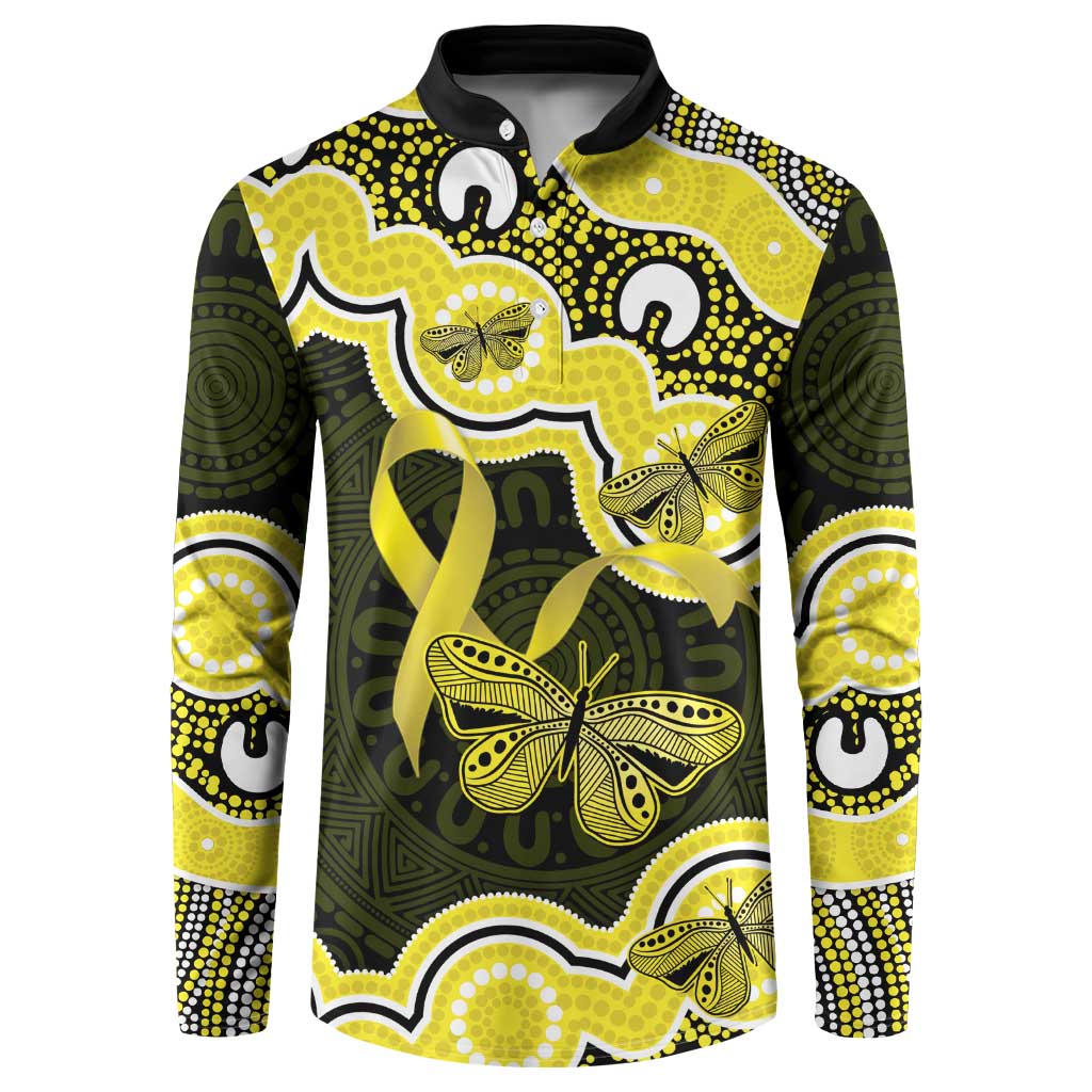 Yellow Ribbon Sarcoma Awareness Month Button Sweatshirt Aboriginal Art - Aussie Hoodie