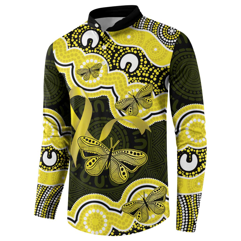 Yellow Ribbon Sarcoma Awareness Month Button Sweatshirt Aboriginal Art - Aussie Hoodie