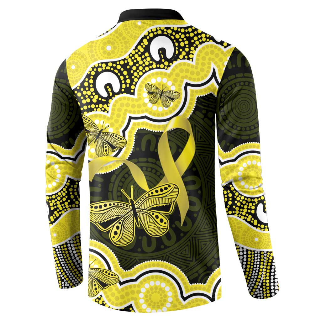 Yellow Ribbon Sarcoma Awareness Month Button Sweatshirt Aboriginal Art - Aussie Hoodie