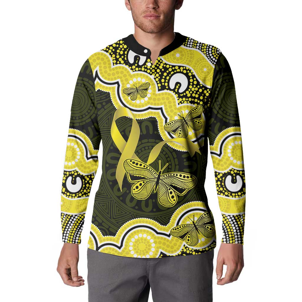 Yellow Ribbon Sarcoma Awareness Month Button Sweatshirt Aboriginal Art - Aussie Hoodie