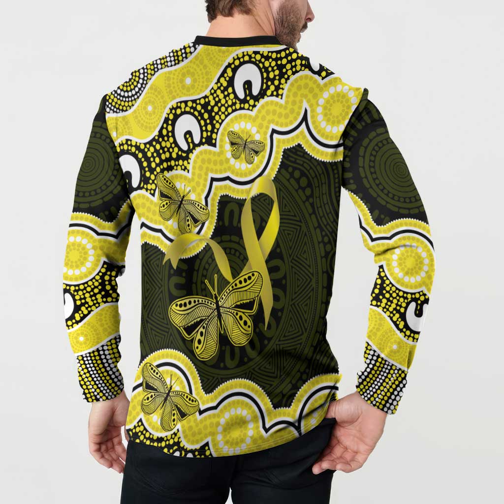 Yellow Ribbon Sarcoma Awareness Month Button Sweatshirt Aboriginal Art - Aussie Hoodie