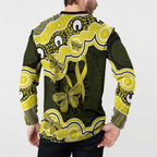Yellow Ribbon Sarcoma Awareness Month Button Sweatshirt Aboriginal Art - Aussie Hoodie