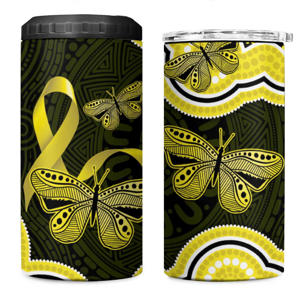 Yellow Ribbon Sarcoma Awareness Month 4 in 1 Can Cooler Tumbler Aboriginal Art - Aussie Hoodie