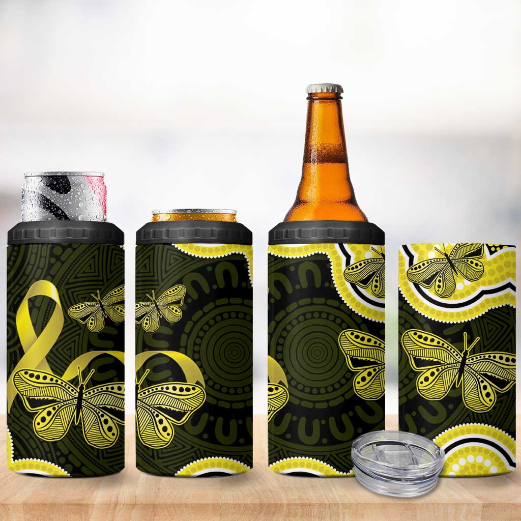 Yellow Ribbon Sarcoma Awareness Month 4 in 1 Can Cooler Tumbler Aboriginal Art - Aussie Hoodie
