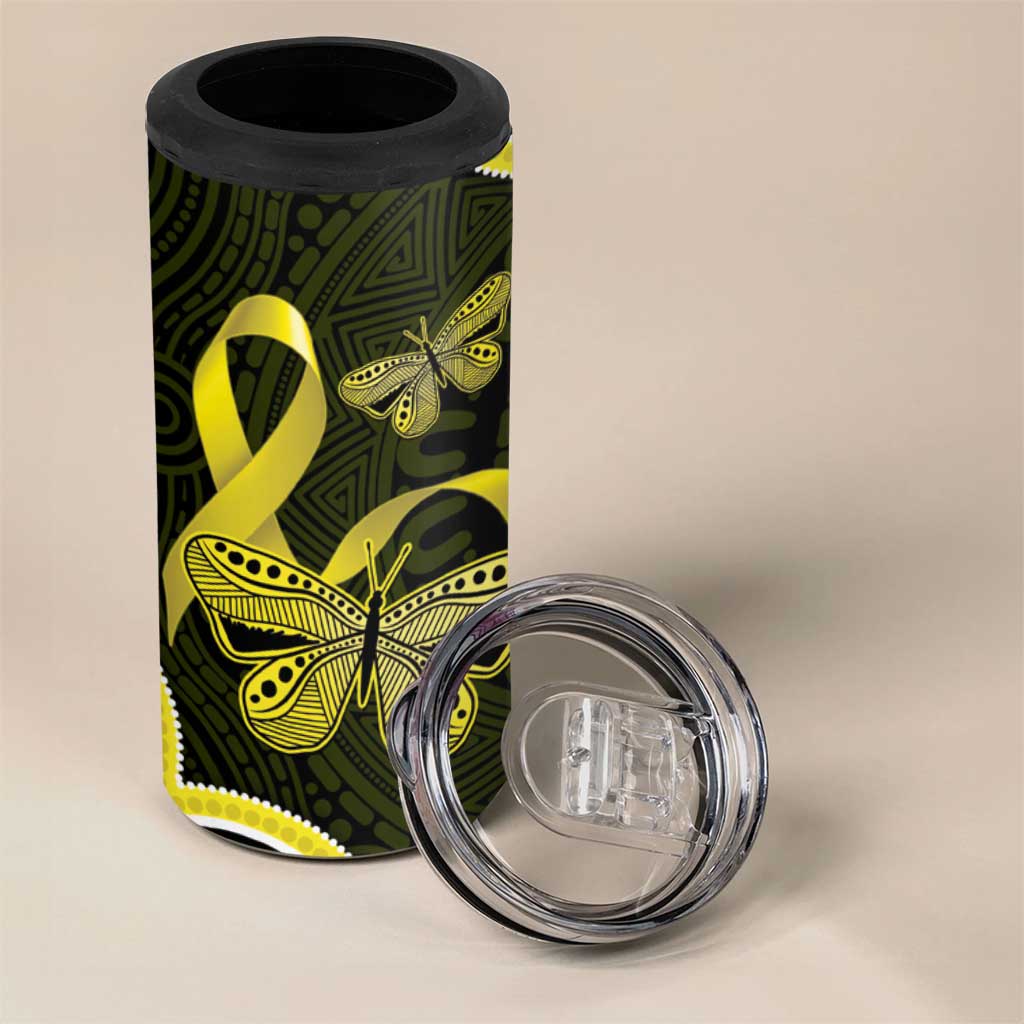 Yellow Ribbon Sarcoma Awareness Month 4 in 1 Can Cooler Tumbler Aboriginal Art - Aussie Hoodie