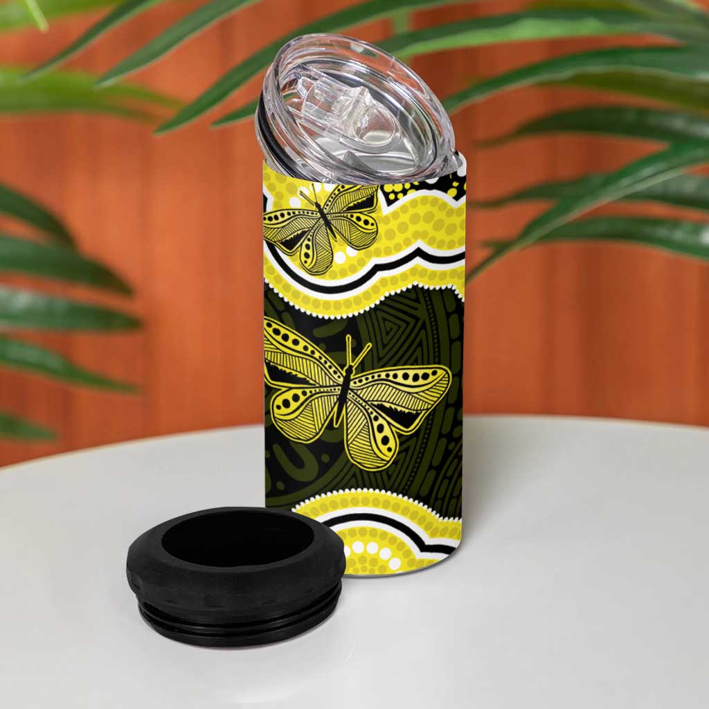 Yellow Ribbon Sarcoma Awareness Month 4 in 1 Can Cooler Tumbler Aboriginal Art - Aussie Hoodie
