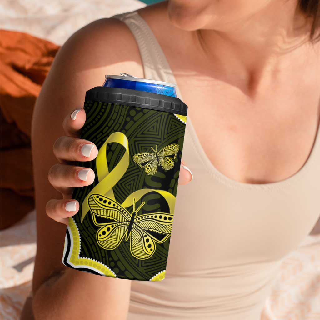 Yellow Ribbon Sarcoma Awareness Month 4 in 1 Can Cooler Tumbler Aboriginal Art - Aussie Hoodie