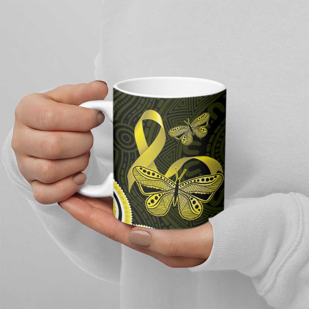 Yellow Ribbon Sarcoma Awareness Month Ceramic Mug Aboriginal Art - Aussie Hoodie