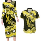 Yellow Ribbon Sarcoma Awareness Month Couples Matching Long Sleeve Bodycon Dress and Hawaiian Shirt Aboriginal Art - Aussie Hoodie