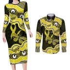 Yellow Ribbon Sarcoma Awareness Month Couples Matching Long Sleeve Bodycon Dress and Long Sleeve Button Shirt Aboriginal Art - Aussie Hoodie