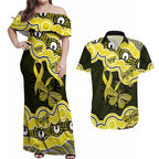 Yellow Ribbon Sarcoma Awareness Month Couples Matching Off Shoulder Maxi Dress and Hawaiian Shirt Aboriginal Art - Aussie Hoodie