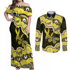 Yellow Ribbon Sarcoma Awareness Month Couples Matching Off Shoulder Maxi Dress and Long Sleeve Button Shirt Aboriginal Art - Aussie Hoodie