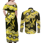 Yellow Ribbon Sarcoma Awareness Month Couples Matching Off Shoulder Maxi Dress and Long Sleeve Button Shirt Aboriginal Art - Aussie Hoodie