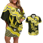 Yellow Ribbon Sarcoma Awareness Month Couples Matching Off Shoulder Short Dress and Hawaiian Shirt Aboriginal Art - Aussie Hoodie