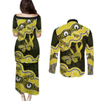 Yellow Ribbon Sarcoma Awareness Month Couples Matching Puletasi and Long Sleeve Button Shirt Aboriginal Art - Aussie Hoodie