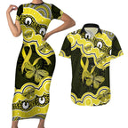 Yellow Ribbon Sarcoma Awareness Month Couples Matching Short Sleeve Bodycon Dress and Hawaiian Shirt Aboriginal Art - Aussie Hoodie