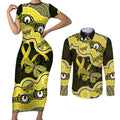 Yellow Ribbon Sarcoma Awareness Month Couples Matching Short Sleeve Bodycon Dress and Long Sleeve Button Shirt Aboriginal Art - Aussie Hoodie