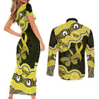 Yellow Ribbon Sarcoma Awareness Month Couples Matching Short Sleeve Bodycon Dress and Long Sleeve Button Shirt Aboriginal Art - Aussie Hoodie