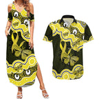 Yellow Ribbon Sarcoma Awareness Month Couples Matching Summer Maxi Dress and Hawaiian Shirt Aboriginal Art - Aussie Hoodie
