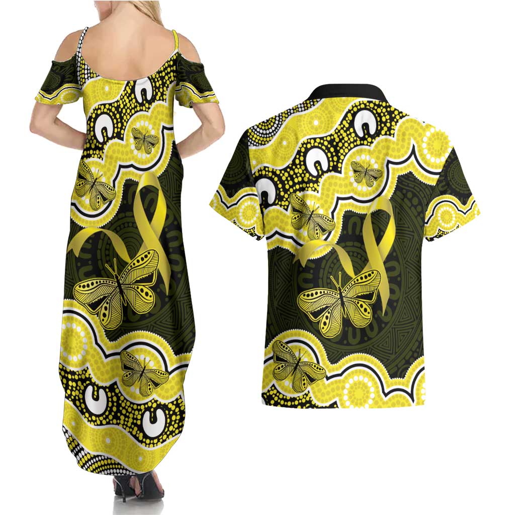 Yellow Ribbon Sarcoma Awareness Month Couples Matching Summer Maxi Dress and Hawaiian Shirt Aboriginal Art - Aussie Hoodie