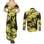 Yellow Ribbon Sarcoma Awareness Month Couples Matching Summer Maxi Dress and Long Sleeve Button Shirt Aboriginal Art - Aussie Hoodie