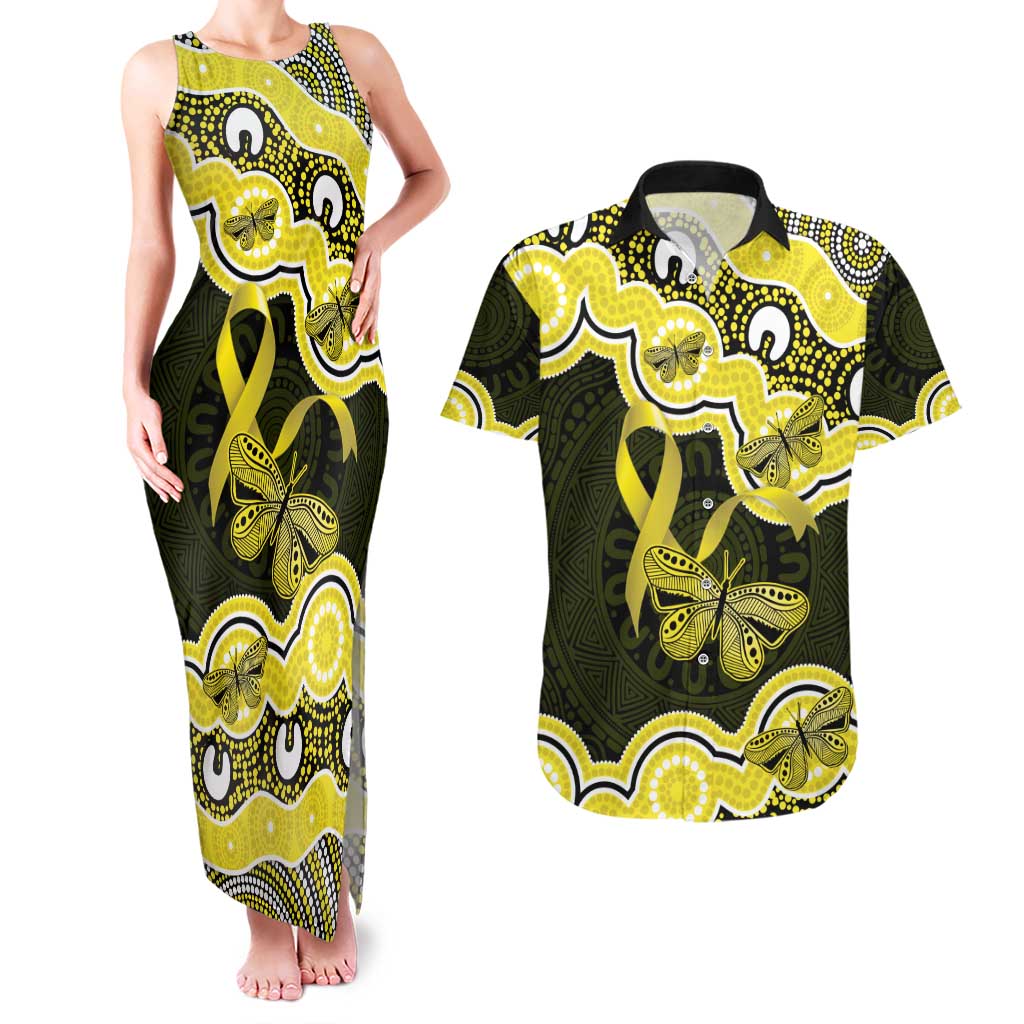 Yellow Ribbon Sarcoma Awareness Month Couples Matching Tank Maxi Dress and Hawaiian Shirt Aboriginal Art - Aussie Hoodie
