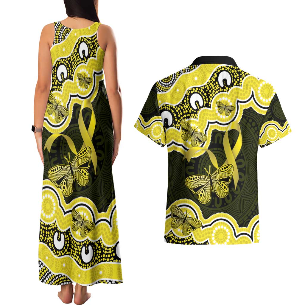 Yellow Ribbon Sarcoma Awareness Month Couples Matching Tank Maxi Dress and Hawaiian Shirt Aboriginal Art - Aussie Hoodie