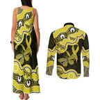 Yellow Ribbon Sarcoma Awareness Month Couples Matching Tank Maxi Dress and Long Sleeve Button Shirt Aboriginal Art - Aussie Hoodie