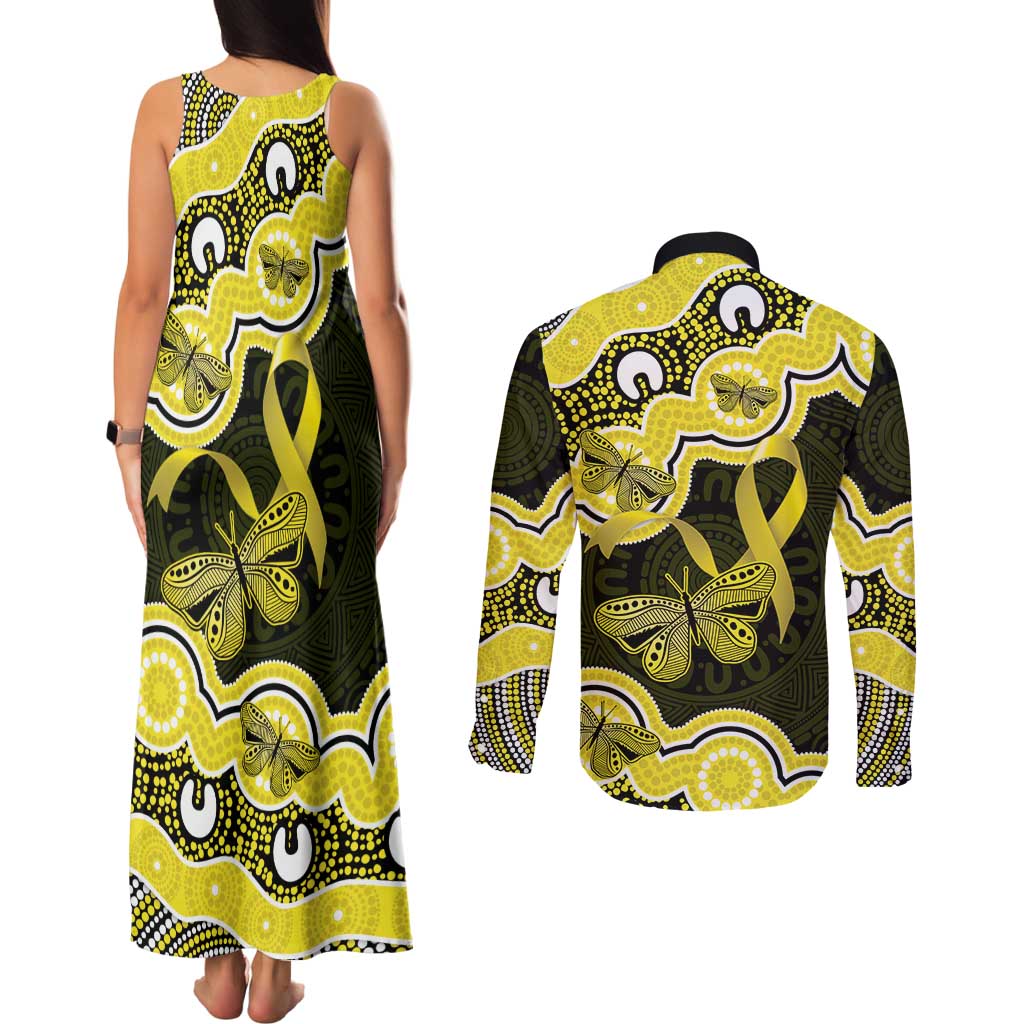 Yellow Ribbon Sarcoma Awareness Month Couples Matching Tank Maxi Dress and Long Sleeve Button Shirt Aboriginal Art - Aussie Hoodie