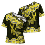 Yellow Ribbon Sarcoma Awareness Month Cross Shoulder Shirt Aboriginal Art - Aussie Hoodie