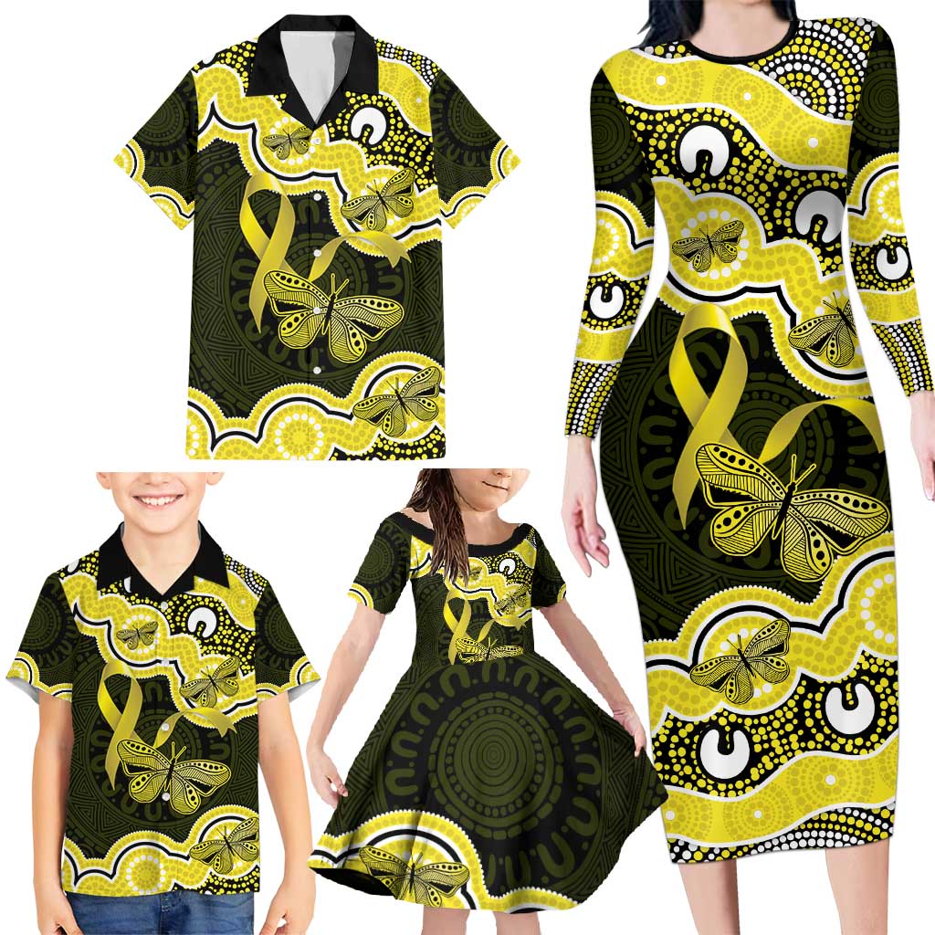Yellow Ribbon Sarcoma Awareness Month Family Matching Long Sleeve Bodycon Dress and Hawaiian Shirt Aboriginal Art - Aussie Hoodie
