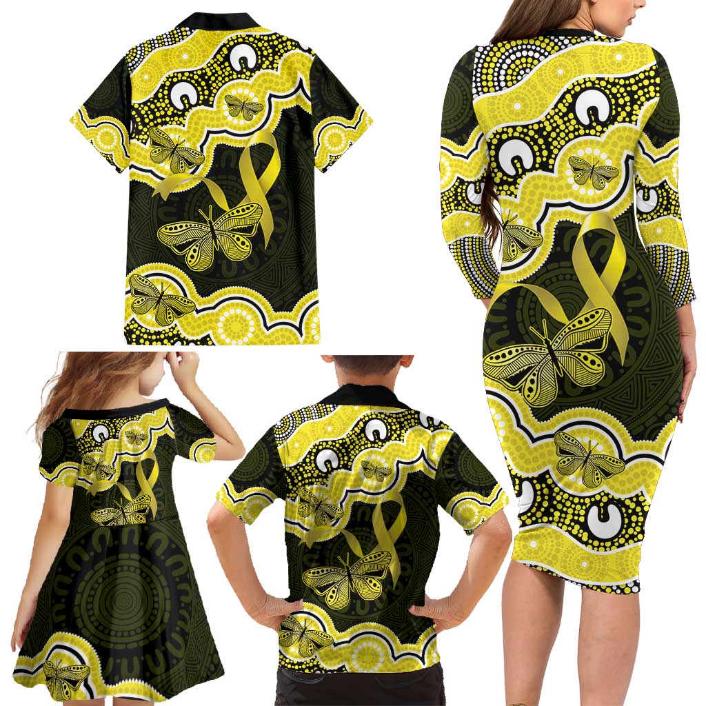 Yellow Ribbon Sarcoma Awareness Month Family Matching Long Sleeve Bodycon Dress and Hawaiian Shirt Aboriginal Art - Aussie Hoodie