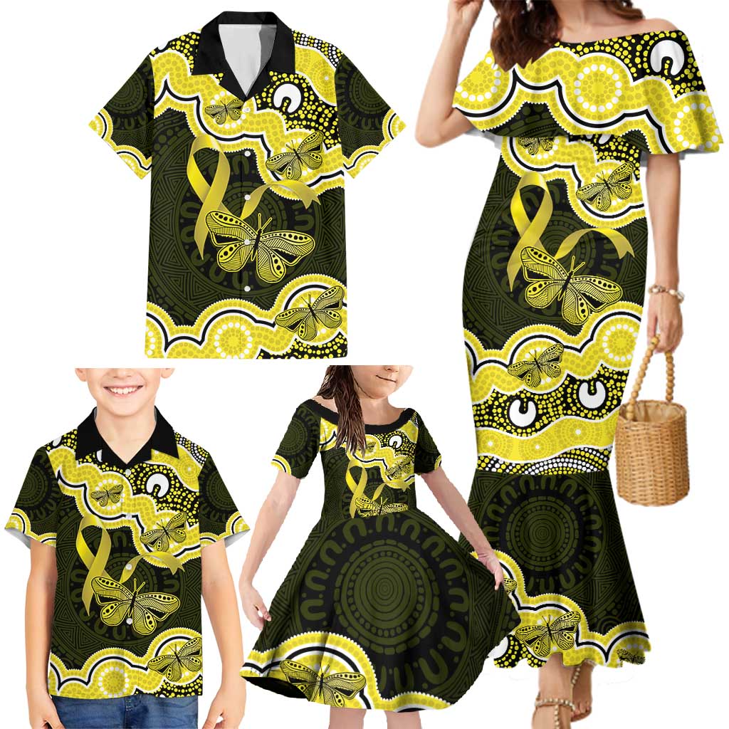 Yellow Ribbon Sarcoma Awareness Month Family Matching Mermaid Dress and Hawaiian Shirt Aboriginal Art - Aussie Hoodie