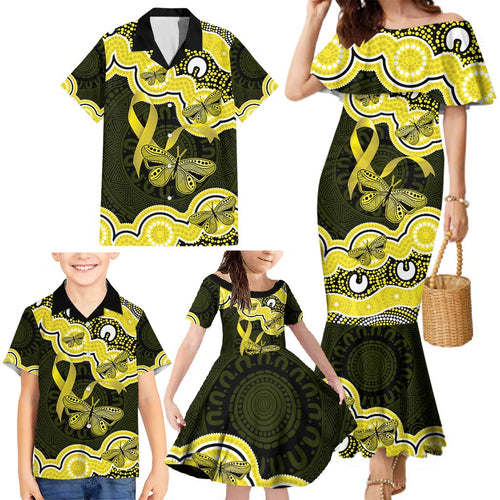 Yellow Ribbon Sarcoma Awareness Month Family Matching Mermaid Dress and Hawaiian Shirt Aboriginal Art - Aussie Hoodie