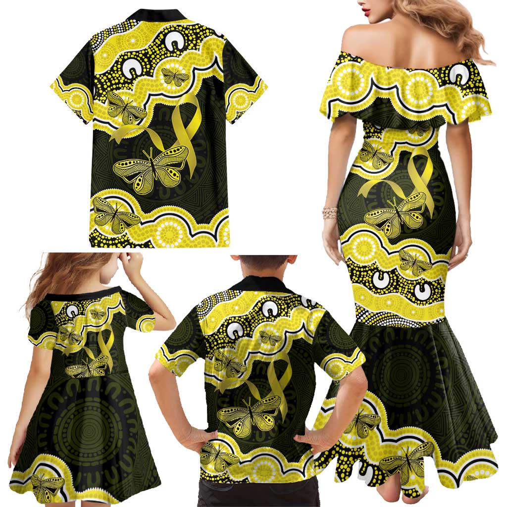 Yellow Ribbon Sarcoma Awareness Month Family Matching Mermaid Dress and Hawaiian Shirt Aboriginal Art - Aussie Hoodie