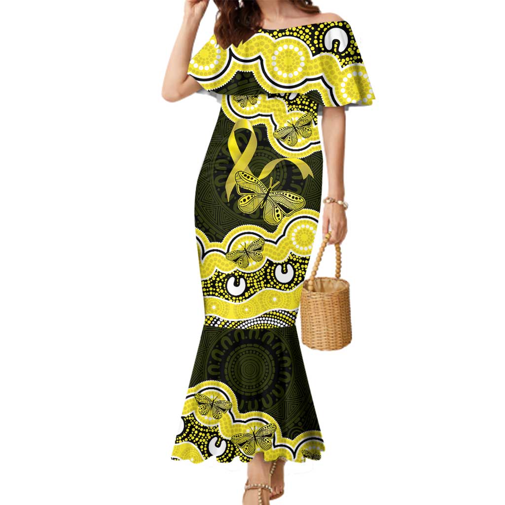 Yellow Ribbon Sarcoma Awareness Month Family Matching Mermaid Dress and Hawaiian Shirt Aboriginal Art - Aussie Hoodie