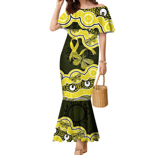 Yellow Ribbon Sarcoma Awareness Month Family Matching Mermaid Dress and Hawaiian Shirt Aboriginal Art - Aussie Hoodie