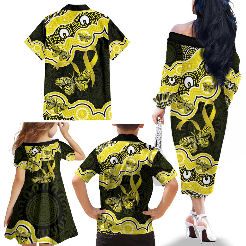 Yellow Ribbon Sarcoma Awareness Month Family Matching Off The Shoulder Long Sleeve Dress and Hawaiian Shirt Aboriginal Art - Aussie Hoodie