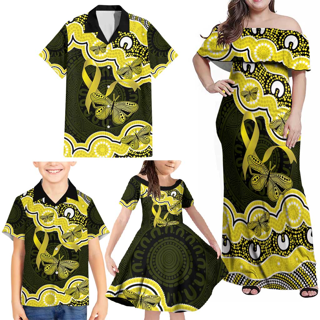 Yellow Ribbon Sarcoma Awareness Month Family Matching Off Shoulder Maxi Dress and Hawaiian Shirt Aboriginal Art - Aussie Hoodie