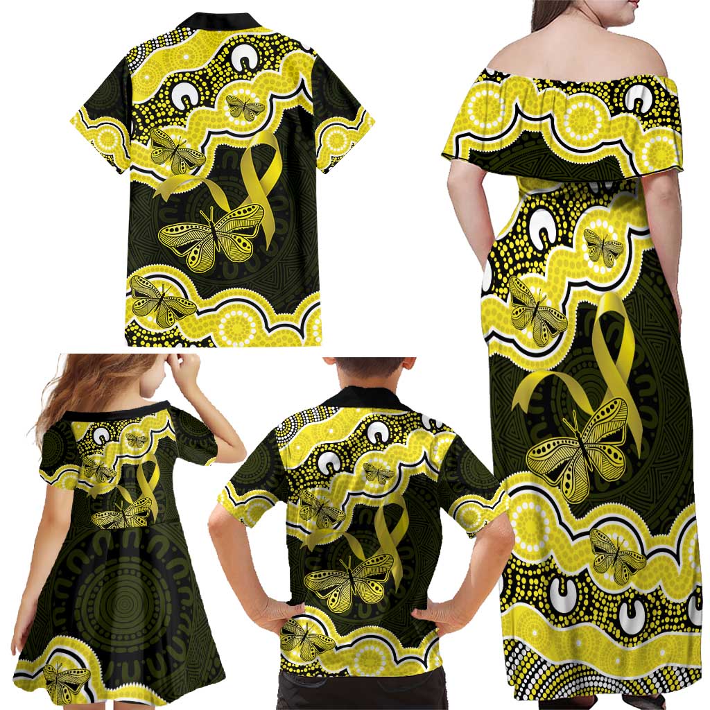 Yellow Ribbon Sarcoma Awareness Month Family Matching Off Shoulder Maxi Dress and Hawaiian Shirt Aboriginal Art - Aussie Hoodie
