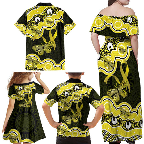 Yellow Ribbon Sarcoma Awareness Month Family Matching Off Shoulder Maxi Dress and Hawaiian Shirt Aboriginal Art - Aussie Hoodie
