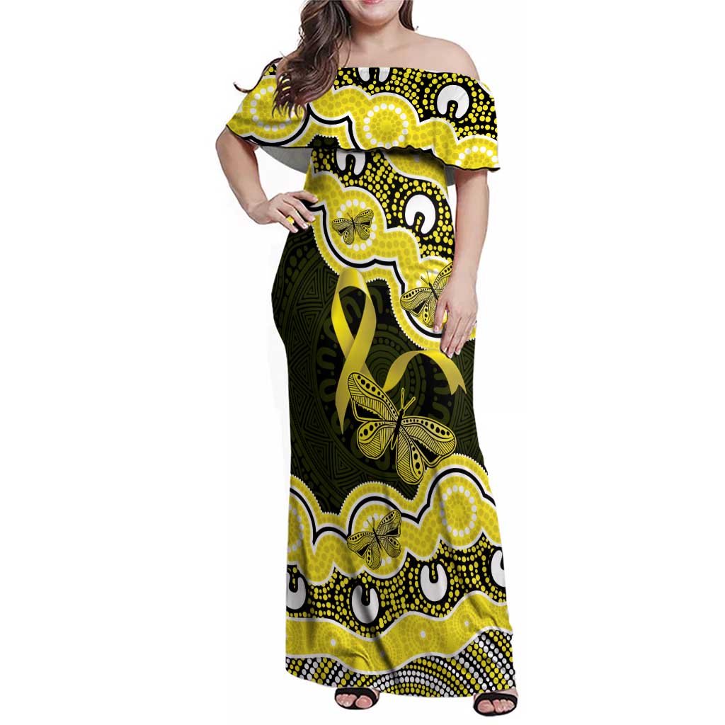 Yellow Ribbon Sarcoma Awareness Month Family Matching Off Shoulder Maxi Dress and Hawaiian Shirt Aboriginal Art - Aussie Hoodie